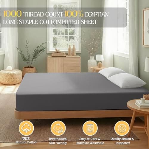 Acnalboma Cotton Fitted Sheet Queen Only,Ultra-Soft Hotel Luxury Long Staple,Breathable and Comfy Sateen Weave,Fits Up to 18",Grey,60"x80" - Thumbnail 2