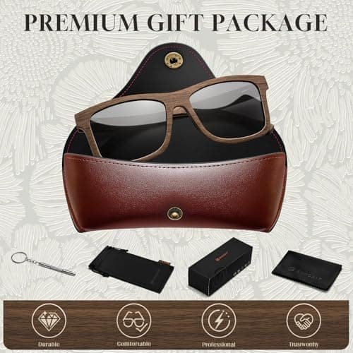 SUNGAIT Brown/Black Oak Wood Polarized Sunglasses Classic Retro Square Shades for Men Women Driving Gifts (Brown Oak Frame/Grey Lens) - Thumbnail 6