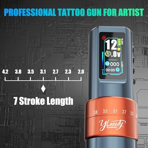 Tattoo Gun Kit for Professionals, Wireless Tattoo Pen Machine Set with 7 Strokes Length, 2Pcs 1,600 mAh Batteries for Artists Tattoos Supply (hermess orange-machine) - Thumbnail 6