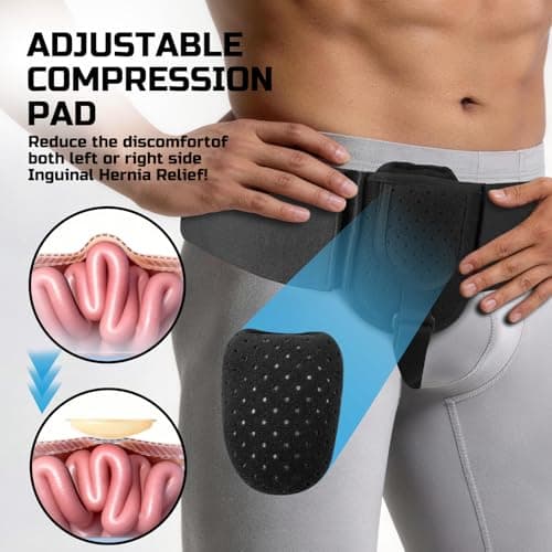 HOTRYEE Hernia Belts for Men & Women, Inguinal Hernia Belt for Men Fits Left or Right Hernia, Hernia Support for Men With Adjustable Waist Strap & Compression Pressure Pad for Pre & Post-Surgery | Black - Thumbnail 2