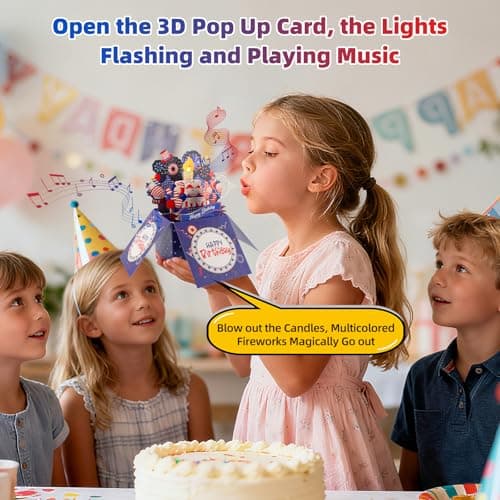 Happy Birthday Cards Fireworks, 250th Anniversary Birthday Card, American Flag Card, Lights, Music 3D Pop Up Birthday Cake Gift Card with Envelope & Note Tag for Veterans, Grandfathers, Fathers & Boys - Thumbnail 5