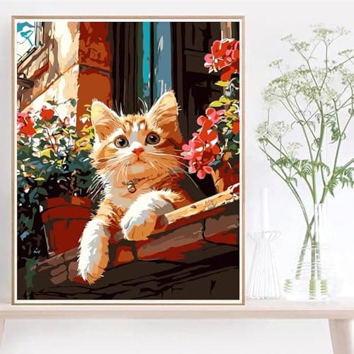 igoodom Cat Paint by Numbers Kit for Adults – Cat Adult Paint-by-Number on Canvas, DIY Acrylic Painting Set for Home Decor, 16x20in - Thumbnail 2
