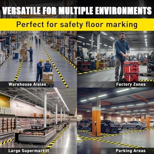 OWYR Floor Marking Tape, 1.1mm Extra Thick Heavy Duty Yellow and Black Safety Tape, 2 Inch Width x 100FT Industrial Adhesive Caution Tape for Warehouse, Factory, Forklift & High Traffic Floors - Thumbnail 4