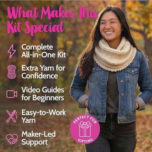 KnitPal Tunisian Crochet Weekend Wrap Kit for Confident Beginners – All-in-One Kit with Cotton Blend Yarn, Tunisian Crochet Hook, Pattern & Video Tutorials (Pearl White) - Thumbnail 2