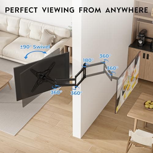 BONTEC TV Wall Mount for 26–65 Inch Flat and Curved Screens with 37.4 Inch Long Extension, Full Motion Swivel Design, Heavy Duty Bracket for Corner or Monitor Setup, Max VESA 400x400, Holds 77 lbs - Thumbnail 4