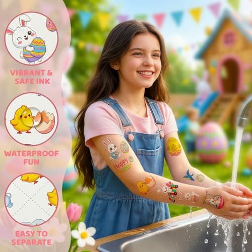 GgXanthyll Easter Temporary Tattoos,150 PCS, Easter Basket Stuffers, Party Favors, Waterproof, Non-Candy Party Favors Gifts - Thumbnail 4