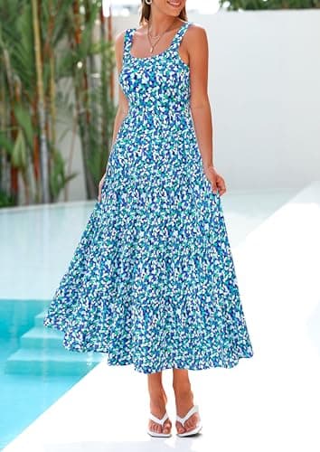 PRETTYGARDEN Womens 2026 Summer Dresses Fashion Clothing Floral Maxi Dress Ruffle Long Flowy Boho Beach Vacation Sundresses (Blue Floral,Small) - Thumbnail 3