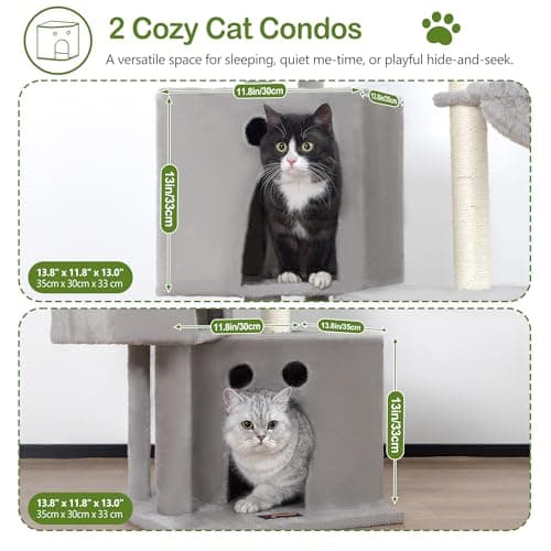 Small Cat Tree Tower for Indoor Cats, 40 In Medium Multi-Level Compact Cat House Bed with 2 Condo, Large Platform Perch, Sisal Scratching Post, Hammock, Cat Climbing Stand for Kitty kitten(Light Grey) - Thumbnail 2