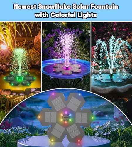 SZMP Solar Fountain Upgraded, 3.5W Snowflake Double Layer Colorful Lights, 2000mAh Battery 4 Fixes & 7 Nozzles, Solar Bird Bath Fountain for Garden Patio Pond Outdoor Décor - Thumbnail 2