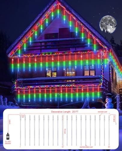 EAGWELL Christmas Lights Outdoor UL Certified Meteor Shower Light 16 Inch 20 Tubes 960 LED Falling Rain Drop Icicle Snow Cascading Lighting for Xmas Tree Wedding Party Garden Decoration, Colorful - Thumbnail 5