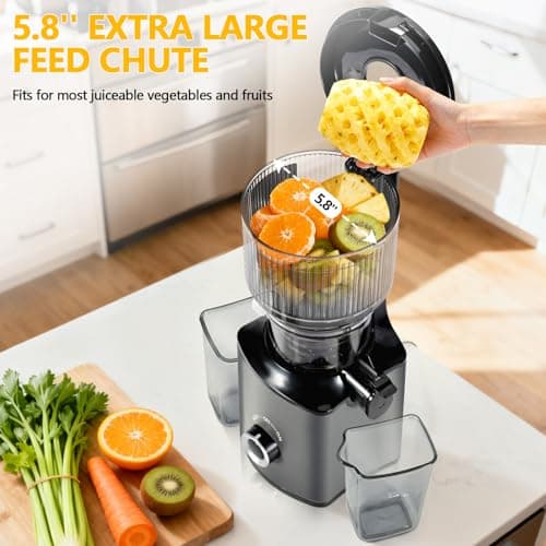 Cold Press Juicer with 5.8" Extra Wide Feed Chute - Slow Masticating Juicer Machine for Whole Fruits & Vegetables - High Juice Yield, Self Feeding, Easy to Clean & Assemble - Thumbnail 2
