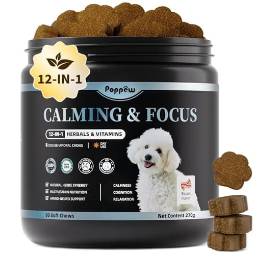 POPPAW Calming Chews for Dogs – 12-in-1 Dog Calming Treats with Herbal & Vitamins, Relaxation, Focus & Behavior Support for Anxiety, Separation, Barking, Travel, Stress, Upgraded Bacon Flavor, 90 Ct - Image 1