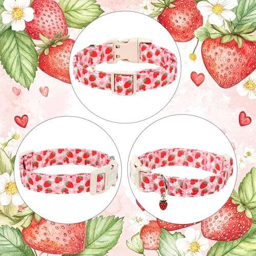 Babole Pet Strawberry Dog Collar Summer Pink Girl Dog Collars for Medium Dogs - Lightweight Adjustable Cute Female Dogs Everyday Collar with Safety Buckle M - Thumbnail 5