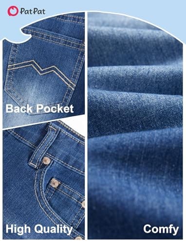 PATPAT Classic Boys Jeans, High Cotton Content Straight Leg Jeans for Boys, Elastic Baggy Pants for Growing Child, Husky Pants with Pockets, Size 6 Blue - Thumbnail 5