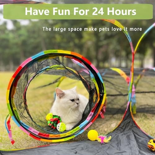 Outdoor Cat Enclosures, Cat Playground Portable Mesh Tent, Outside Circle Playpen Tunnel for Kitty, Rabbit, Puppy and Small Animals - Thumbnail 2