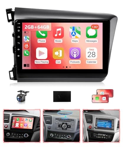 Wadpon 8Core 2G + 64G Android Car Radio for Honda Civic 2012 2013 2014 2015 Carplay Android Auto, 9 Inch Touch Screen Car Stereo Multimedia Player Head Unit GPS FM SWC Backup Camera MIC CANBUS
