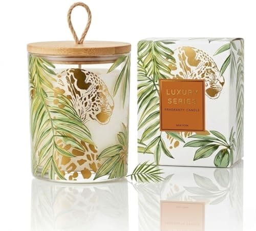 Wild Lily & Vetiver Scented Candles for Home, Large Glass Jar Soy Wax Candle, 7.05oz Luxury Leopard Candle Decor, 55H Burn, Ideal for Mother's Day, Birthday Gift - Image 1