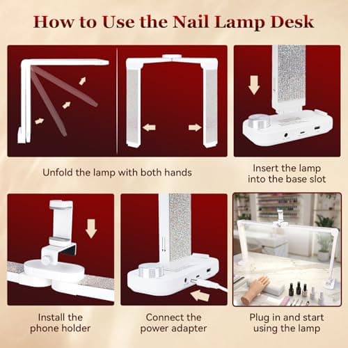 obcd 34in Nail Light for Desk Foldable Large Half Moon Lamp Suitable for Nail Tech Beauty Manicure Eyelash Extension Tattoo Eyebrows Crafts Stepless Brightness with 3 Color Modes Infinitely Knob - Thumbnail 5