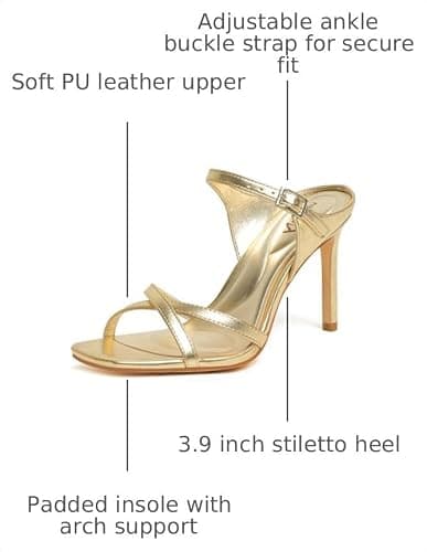 vivianly Women's Square Toe Cross Strap Stiletto Heeled Sandals 3.9 Inch Heel with Adjustable Ankle Strap Dress Shoes Gold Size 6.5 - Thumbnail 3
