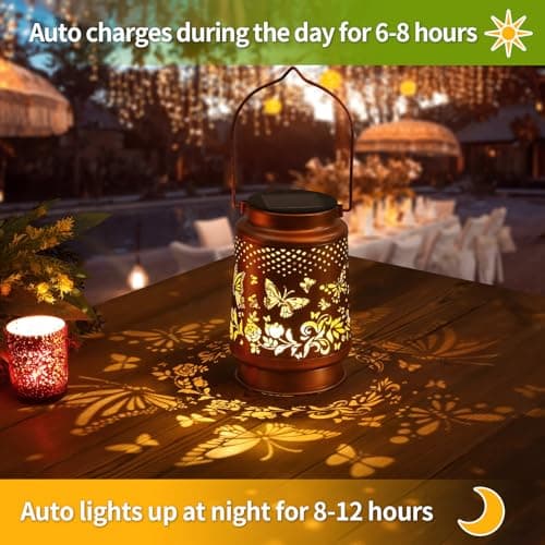 Solar Lanterns Outdoor Waterproof Butterfly Garden Decor Birthday Gifts for Women Mom Grandma, Hanging Solar Lights Metal Lantern Decoration Outside for Yard, Patio, Backyard, Porch - Thumbnail 3
