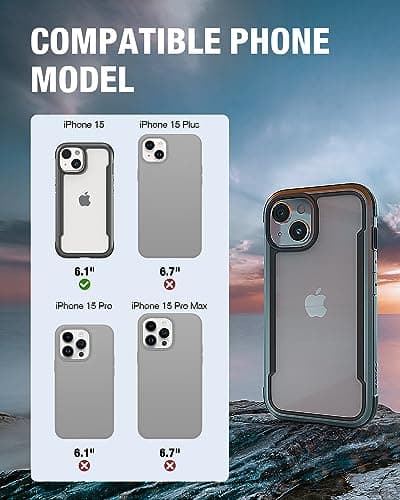 RAPTIC Shield for iPhone 15 Case, Shockproof Protective Clear Case, Military Grade 10ft Drop Tested, Durable Aluminum Frame, Anti-Yellowing Technology Case, 6.1 inch, Black - Thumbnail 2