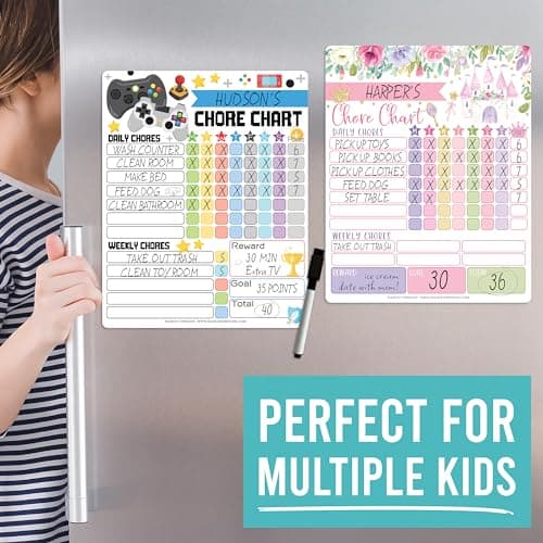 Hadley Designs Magnetic Chore Chart for Kids – Reward Chart for Kids, Dry Erase Responsibility Board for Children at Home, Fridge Behavior Tracker for Daily Weekly Task, Video Game Toddler Chore Board - Thumbnail 3