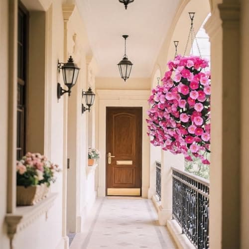 capirosa Artificial Flowers for Outdoors Fake Pink Morning Glory Hanging Flower Decoration, 2Pcs Realistic Faux Plants Petunias Long Trailing Vines,Spring Decor for Porch Patio Balcony Planter Yard - Thumbnail 6