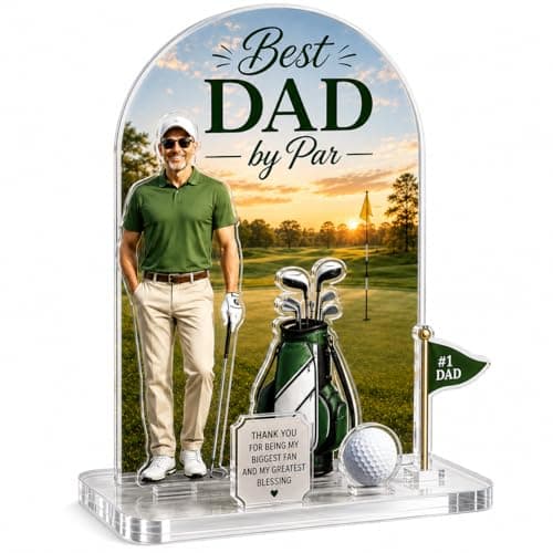 Personalized Acrylic Plaque with Photo, Custom Father’s Day Gift for Dad, First Father’s Day Keepsake, Personalized Acrylic Stand for Dad Husband Grandpa (Golf) - Image 1