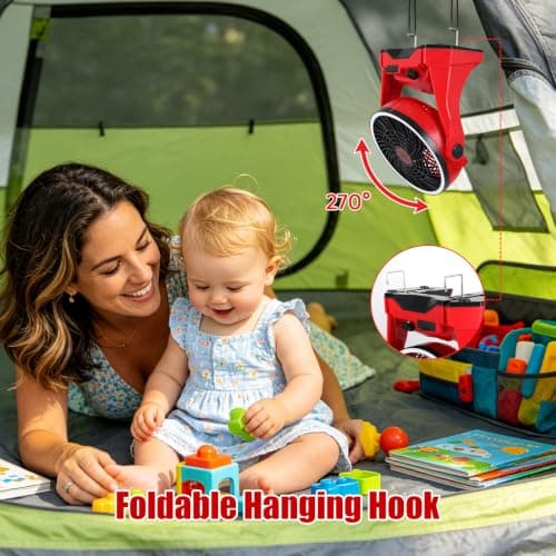Cordless Battery Operated Fan Compatible with Milwaukee M18 18V Battery, 10in Portable Rechargeable Fan Variable Speed Hanging Hook Up to 4.5 Hrs Runtime for Camping, Jobsite, Outdoor(NO Battery) - Thumbnail 2