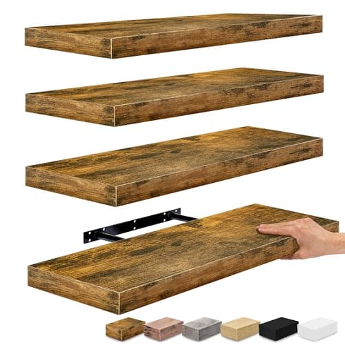 Sorbus Floating Shelves for Wall - 24" Bathroom Shelves, Wall Decor for Bedroom, Kitchen, Living Room, Home Decor & Book storage - Mounted Floating Shelf with Invisible Brackets (Rustic Brown, 4 Pack)