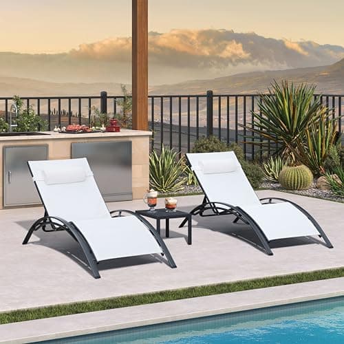 PURPLE LEAF Patio Oversized Chaise Lounge Chair Set with Side Table Pool Adjustable Recliner Chairs for Outside Beach Outdoor Sunbathing Tanning Poolside Lounger Chair, White - Thumbnail 3