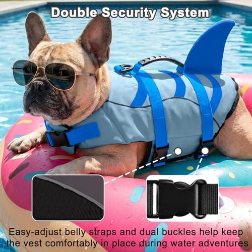 Fragralley Dog Life Jacket Shark, Dog Life Vest Adjustable Ripstop, Dog Swimming Safety Vest with Superior Buoyancy & Rescue Handle for Small Medium Large Dogs, Swim, Pool, Beach, Boating - Thumbnail 2