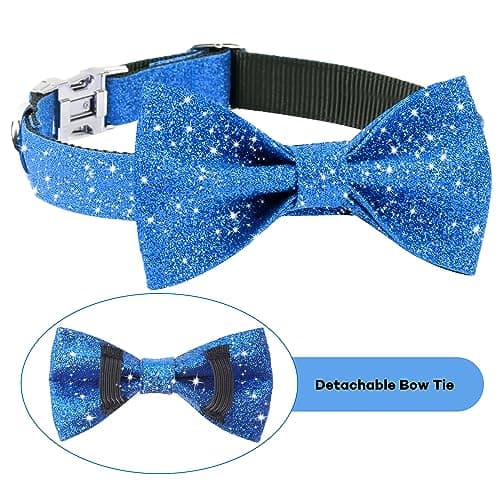 Jumpress Blue Boy Dog Collar with Bow, Bling Male Bowtie Dog Collar for Small Medium Dogs, Cute Dog Collar for Daily Walking or Holiday Party (Neck fit 13-19’’) - Thumbnail 3