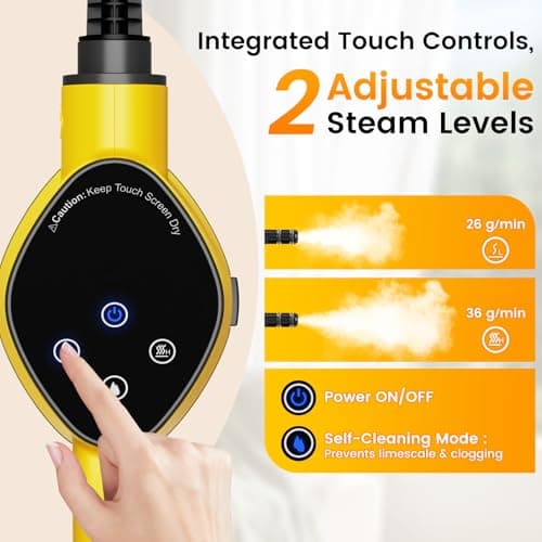 Steam Cleaner, Adjustable Handheld Steam Cleaner for Home, 10s Fast Heat-Up & 450mL Tank, Multi-Surface Portable Steamer for Cleaning Floor/Grout/Car/Kitchen & Bathroom Yellow - Thumbnail 4