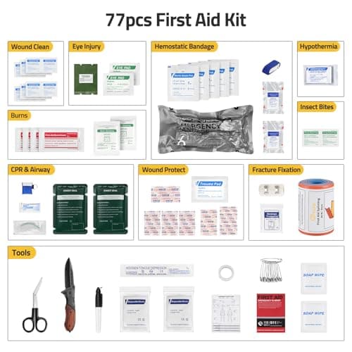 CVLIFE First Aid Kit Survival Emergency Kit IFAK Trauma Kit with MOLLE Pouch, Comprehensive Trauma Care - Ideal for Car, Camping, Hiking, Travel - Thumbnail 6