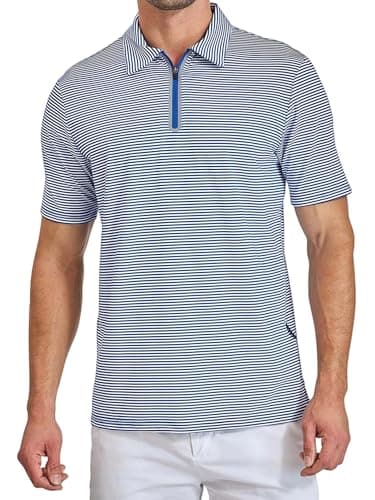 Frevontica Men's Quarter Zip Golf Shirts Moisture Wicking Performance Modern Cool Short Sleeve Striped Collared Polo Dry Fit Lightweight UPF 50+ Stretch Athletic Summer Casual Wear Tennis Travel Shirt - Image 1