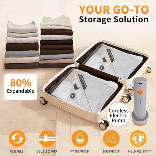 Vacuum Storage Bags, Travel Vacuum Bags with Portable Electric Pump, Space Saver Compression Bags for Travel, Luggage, Suitcase, Vacuum Seal Bags for Clothing, Bedding, Large Items-12 Combo Set - Thumbnail 2