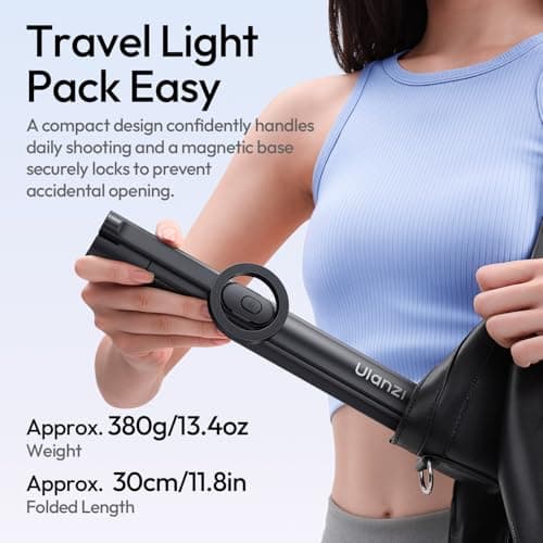 ULANZI Magnetic Phone Tripod-71'' Auto Open Selfie Stick Features Lift to Fold, Extendable Selfie Stick w Remote Cell Phone Tripod Stand for Live Recording Vlog for iPhone 17 16 15 14 Series Black - Thumbnail 6