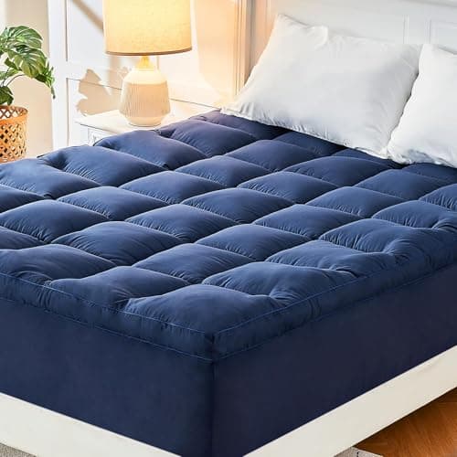 CYMULA Full XL Mattress Topper, Navy Blue Cooling Mattress Pad Cover, Extra Thick Pillow Top Mattress Topper with 8-21 Inch Elasticated Deep Pockets, Plush Down Alternative Fill Mattress Protector - Image 1