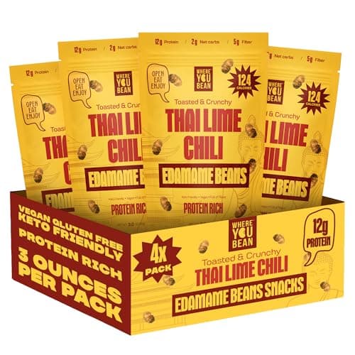 Where You Bean Edamame Beans Snack (Thai Lime Chili) - Crunchy and Dry Roasted Edamame Beans - High Protein Snacks, Keto and Vegan Healthy Snacks for Adults & Low Carb Asian Snack 3oz (Pack of 4) - Image 1