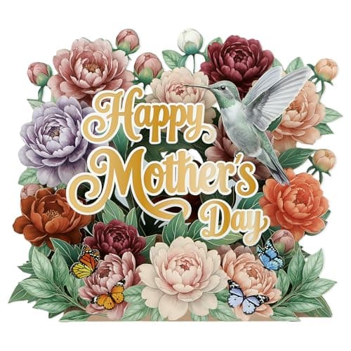 DISJOURNEY 3D Pop Up Mothers Day Card - 5-Layer Happy Mothers Day Vintage Burgundy & Pink Peony Flower Bouquet Card - Handmade Pop Up Gift for Best Mom Grandma Wife - Includes Envelope & Note Card - Image 1