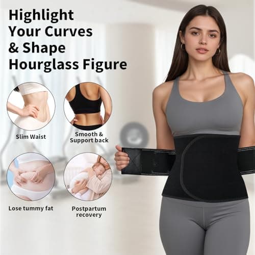 LKV Sculpt Touch Waist Trainer For Women Lower Belly Fat - Thick Sweat Band Waist Cincher Trimmer - Slimming Body Shaper Belt Black - Thumbnail 2