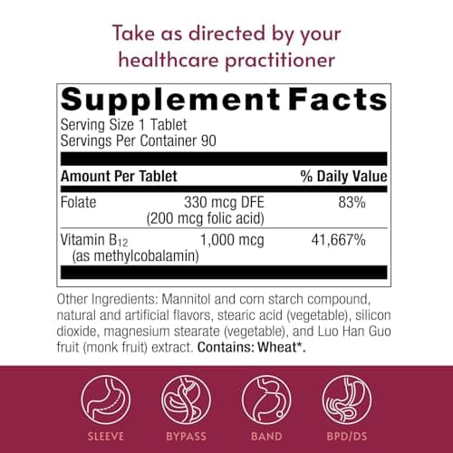 Bariatric Advantage SpeedyMelts Vitamin B12-1000 mcg - for Bariatric Surgery Patients - Fast-Dissolve, Great-Tasting Formula - Folate Supplements - Brain Health Support* - 90 Count - Peppermint - Thumbnail 4