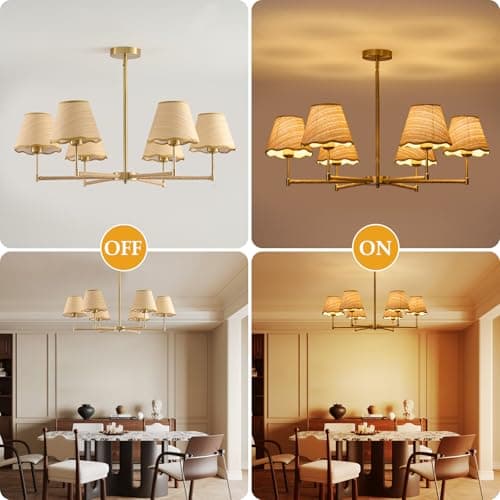 PENACINY 39”Inch Boho Rattan Chandelier 6-Lights Rustic Industrial, Adjustable Hand-Woven Pendant Lighting Fixtures for Dining Room, Bedroom,Living Room, UL Listed, E26Base - Thumbnail 6