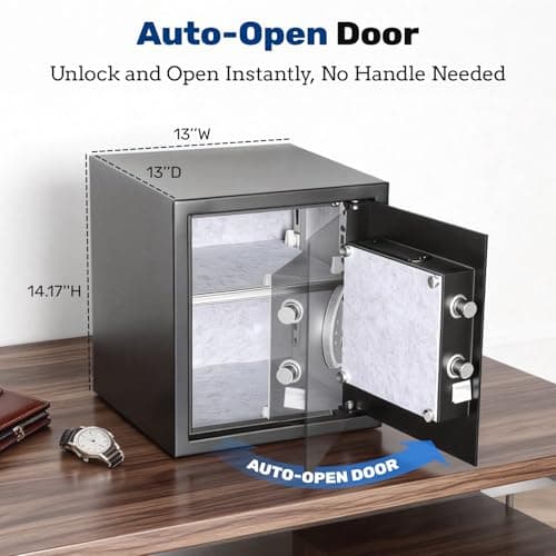 BlackSmith Biometric Safe Box 1.5 Cubic Feet Auto-Open Home Fingerprint Safe with Touchscreen Keypad Triple Alarm Security Safe with Fireproof Bag for Home, Office, Hotel - Thumbnail 3