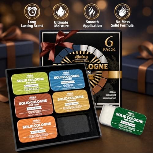 ALPLUG 6 Pack Solid Cologne Gifts for Men, Mens Cologne Gift with Cedar Wood, Bergamot, Sandalwood, Clary Sage, Vetiver, Ocean Perfume, Birthday Gifts for Him Dad Husband Boyfriend, Travel Gift - Thumbnail 4