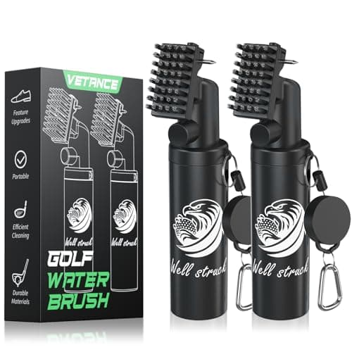 2 Pack Pro Golf Club Cleaner - 4oz Water Bottle with Groove Cleaner and Retainer Clip, Durable Nylon Bristles for Easy Cleaning, Ergonomic Button Design, Golf Gifts for Men (Black)
