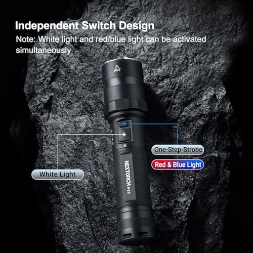 NEXTORCH P83 Tactical Flashlight 2100 Lumens, Rechargeable White, Red & Blue LED Light for Police, One-Step Strobe, USB-C Charging, Nano-Ceramic Bezel for Emergency, 3400mAh Battery for Outdoor Use - Thumbnail 6