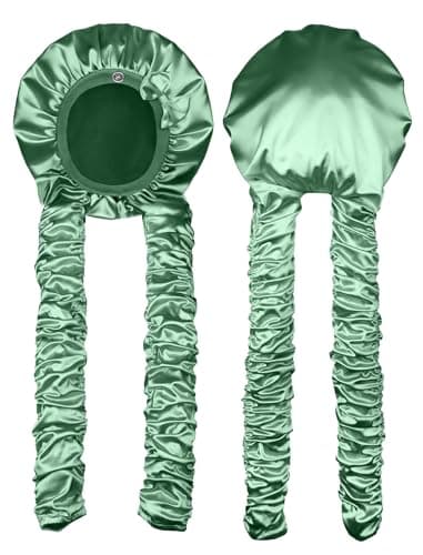 Vettres Heatless Curl Satin Bonnet for Sleeping, No Slip Sleep Bonnet with Long Curling Ribbons for Braids & Long Hair Green