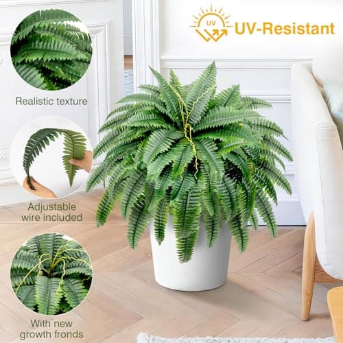 LuceAlberi Artificial Boston Fern Bush - Set of 2 45Inch Fake Ferns with 55 Fronds, Large Hanging Faux Plants Decor, UV Resistant Faux Fern Vines Silk Greenery for Outdoor Indoor, Porch, Farms, Patio - Thumbnail 5